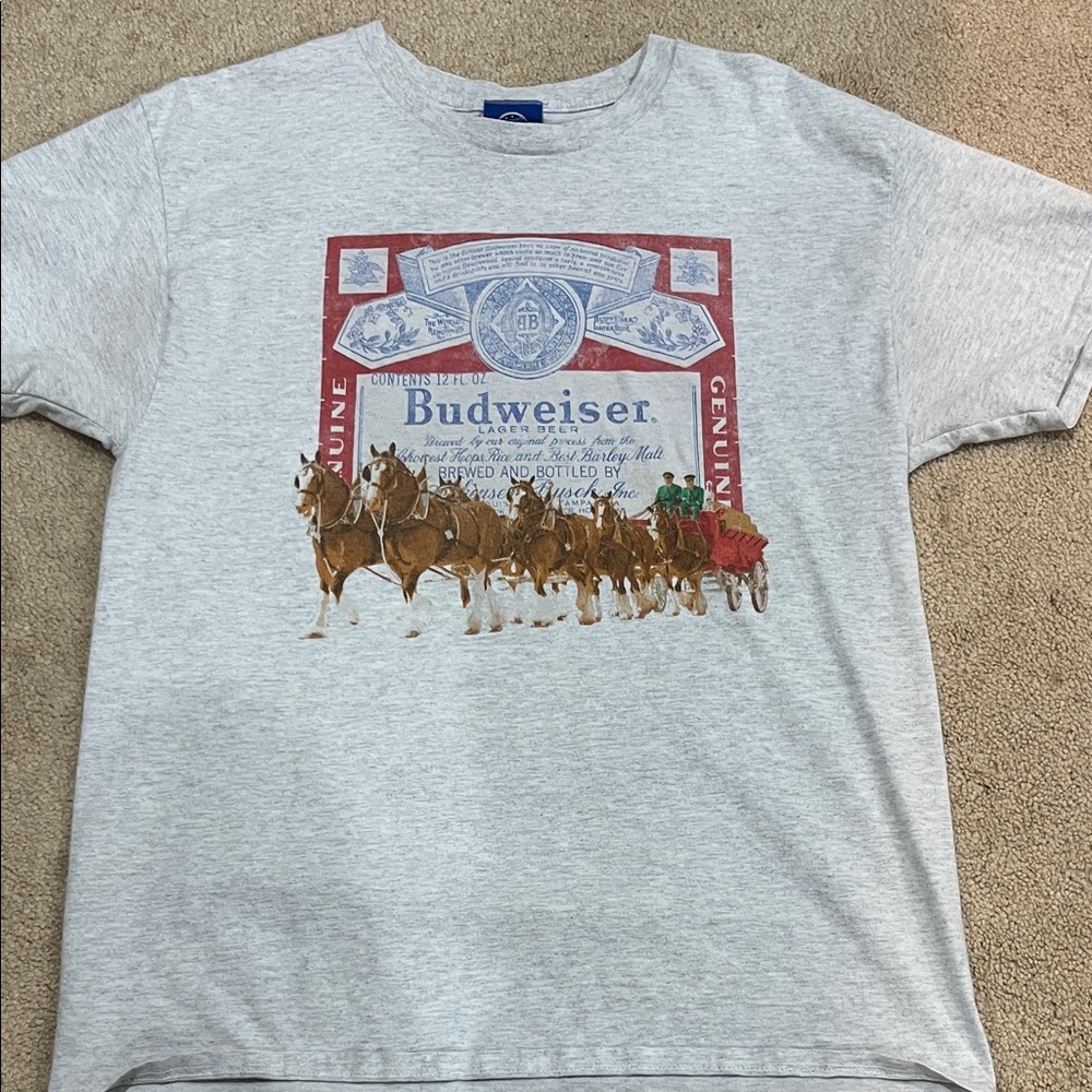 Budweiser Gray T-Shirt with Horse Design